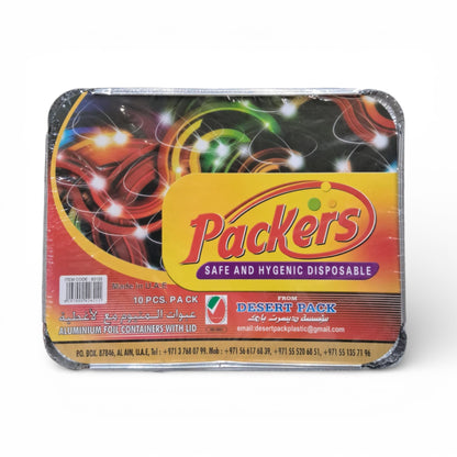 Packers Aluminium Foil Containers with Lid – Safe & Hygienic Disposable Food Trays (10-Piece Pack) - Damoo