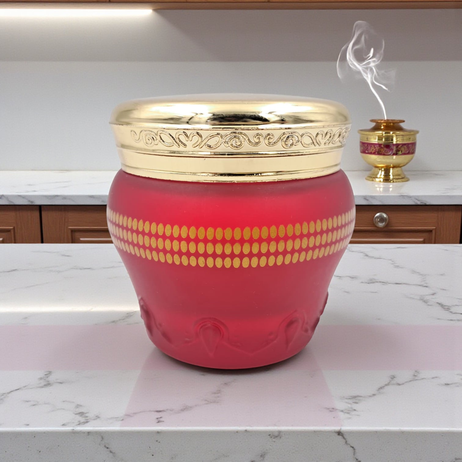 Decorative Bukhoor Incense Storage Jar with Lid, Reusable Home Fragrance Container for Oud, Bakhoor & Aromatic Resins (6H x 7L x 7W CM) - Damoo