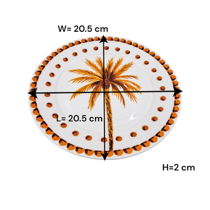 Palm Tree Printed Ceramic Serving Plate for Arabic Desserts & Snacks – Decorative Tableware (2H x 20.5L × 20.5W CM) - Damoo