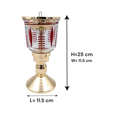 Luxury Decorative Glass & Metal Incense Burner with Perforated Lid, Elevated Pedestal Stand & Traditional Patterned Bowl for Bakhoor, Oud & Home Fragrance Display (25H × 11.5L × 11.5W CM) - Damoo