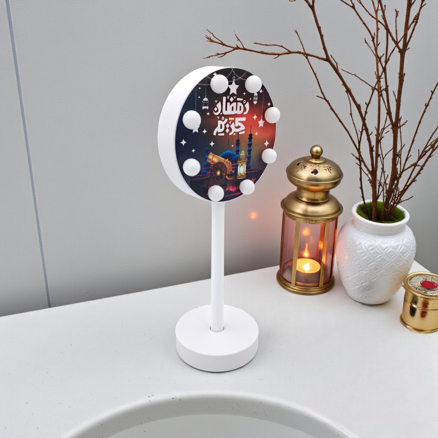 Ramadan Kareem LED Table Lamp with Stand – Islamic Night Light for Home Décor (28.5H × 12L × 9W CM) - Damoo