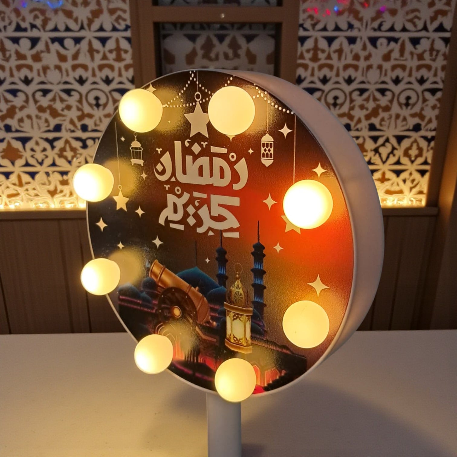 Ramadan Kareem LED Table Lamp with Stand – Islamic Night Light for Home Décor (28.5H × 12L × 9W CM) - Damoo
