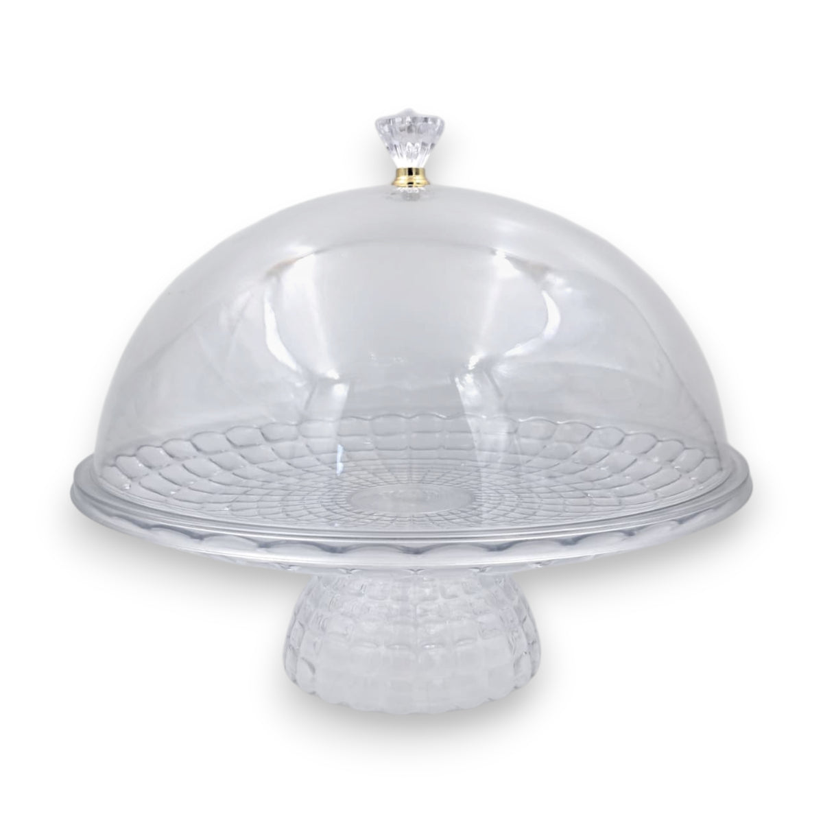 Clear Acrylic Cake Stand with Dome Cover & Crystal Knob – Elegant Dessert Display Stand for Cakes, Pastries & Treats (28H x 29L x 29W CM | Base 12CM) - Damoo