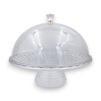Clear Acrylic Cake Stand with Dome Cover & Crystal Knob – Elegant Dessert Display Stand for Cakes, Pastries & Treats (28H x 29L x 29W CM | Base 12CM) - Damoo