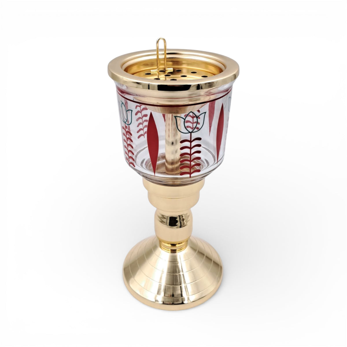 Luxury Decorative Glass & Metal Incense Burner with Perforated Lid, Elevated Pedestal Stand & Traditional Patterned Bowl for Bakhoor, Oud & Home Fragrance Display (25H × 11.5L × 11.5W CM) - Damoo