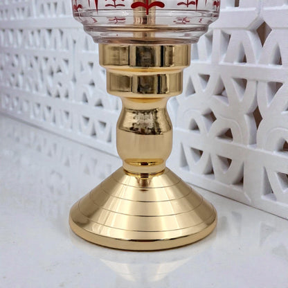 Luxury Decorative Glass & Metal Incense Burner with Perforated Lid, Elevated Pedestal Stand & Traditional Patterned Bowl for Bakhoor, Oud & Home Fragrance Display (25H × 11.5L × 11.5W CM) - Damoo