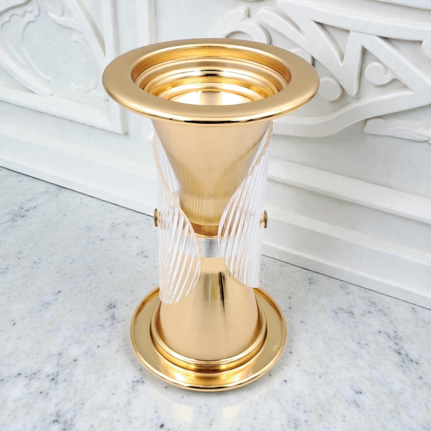 Luxury Metal & Clear Ribbed Glass Bakhoor Incense Burner with Ventilated Cap – Elegant Arabic Oud & Incense Holder for Majlis, Ramadan & Home Décor (20H x 11.5L × 11.5W CM) - Damoo