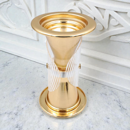 Luxury Metal & Clear Ribbed Glass Bakhoor Incense Burner with Ventilated Cap – Elegant Arabic Oud & Incense Holder for Majlis, Ramadan & Home Décor (20H x 11.5L × 11.5W CM) - Damoo