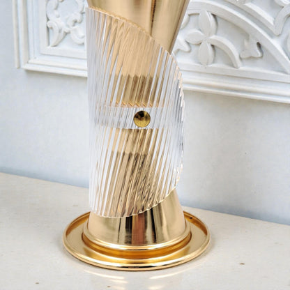 Luxury Metal & Clear Ribbed Glass Bakhoor Incense Burner with Ventilated Cap – Elegant Arabic Oud & Incense Holder for Majlis, Ramadan & Home Décor (20H x 11.5L × 11.5W CM) - Damoo
