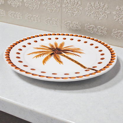 Palm Tree Printed Ceramic Serving Plate for Arabic Desserts & Snacks – Decorative Tableware (2H x 20.5L × 20.5W CM) - Damoo