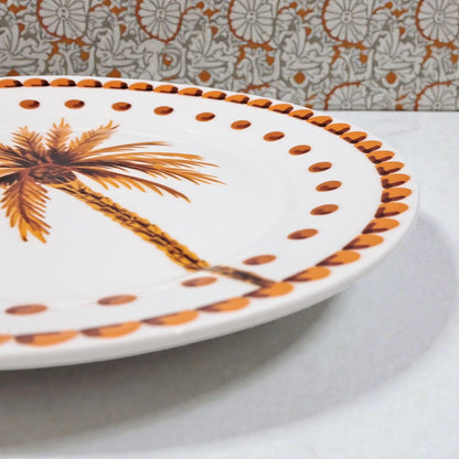 Palm Tree Printed Ceramic Serving Plate for Arabic Desserts & Snacks – Decorative Tableware (2H x 20.5L × 20.5W CM) - Damoo