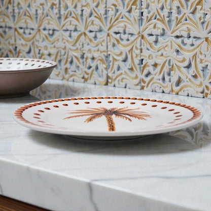 Palm Tree Printed Ceramic Serving Plate for Arabic Desserts & Snacks – Decorative Tableware (2H x 20.5L × 20.5W CM) - Damoo