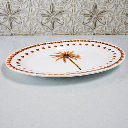Palm Tree Ceramic Serving Plate – Traditional Arabic Design Tableware for Majlis Hosting, Desserts, Dates, Pastries & Festive Table Settings - Damoo