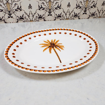 Palm Tree Ceramic Serving Plate – Traditional Arabic Design Tableware for Majlis Hosting, Desserts, Dates, Pastries & Festive Table Settings - Damoo