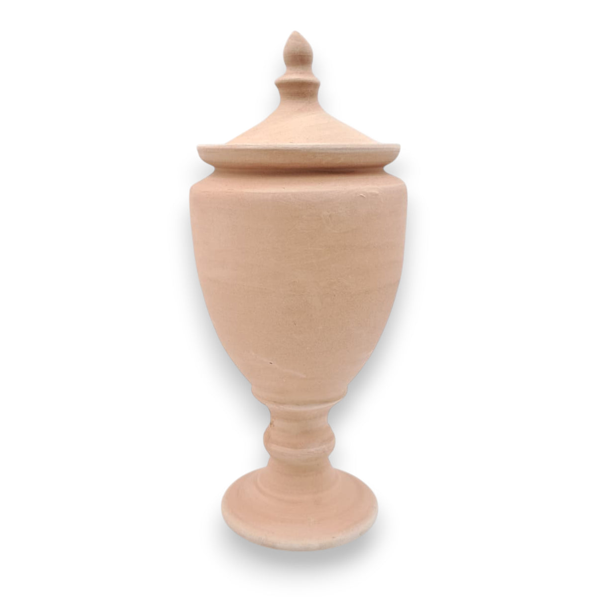 Handcrafted Natural Clay Pedestal Storage Jar with Lid – Minimal Rustic Home Décor Vessel (23H x 10.5L × 10.5W CM) - Damoo