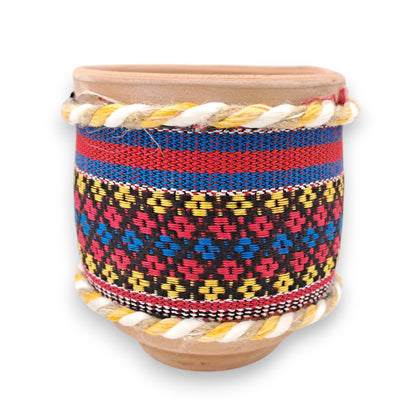 Handcrafted Arabic Fabric-Wrapped Clay Pot Decorative Storage & Planter (9H x 9L × 9W CM) - Damoo