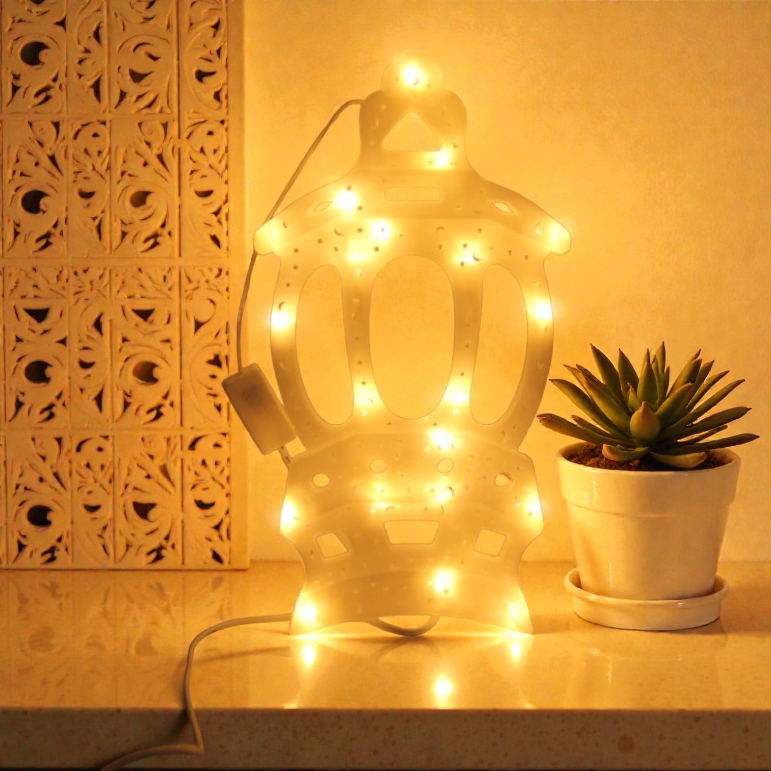 LED Lantern Wall Décor Light – Islamic Arabic Style Plug-In Decorative Light for Home & Festive Ambience (30H x 16L × 2W CM) - Damoo