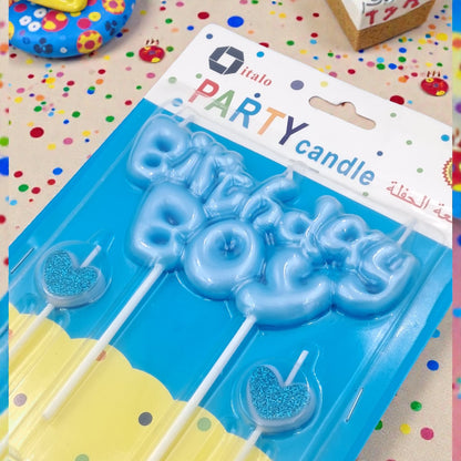 Italo Birthday Boy Letter Cake Candles (Happy Birthday) – Blue Party Candle Topper Set for Kids Birthday Cake Decoration & Celebration - Damoo