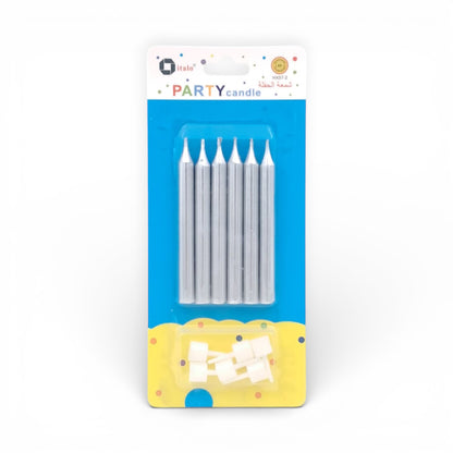 Silver Metallic Birthday Cake Candles – Party Candle Set with Holders, Elegant Celebration Candles for Cakes & Desserts - Damoo
