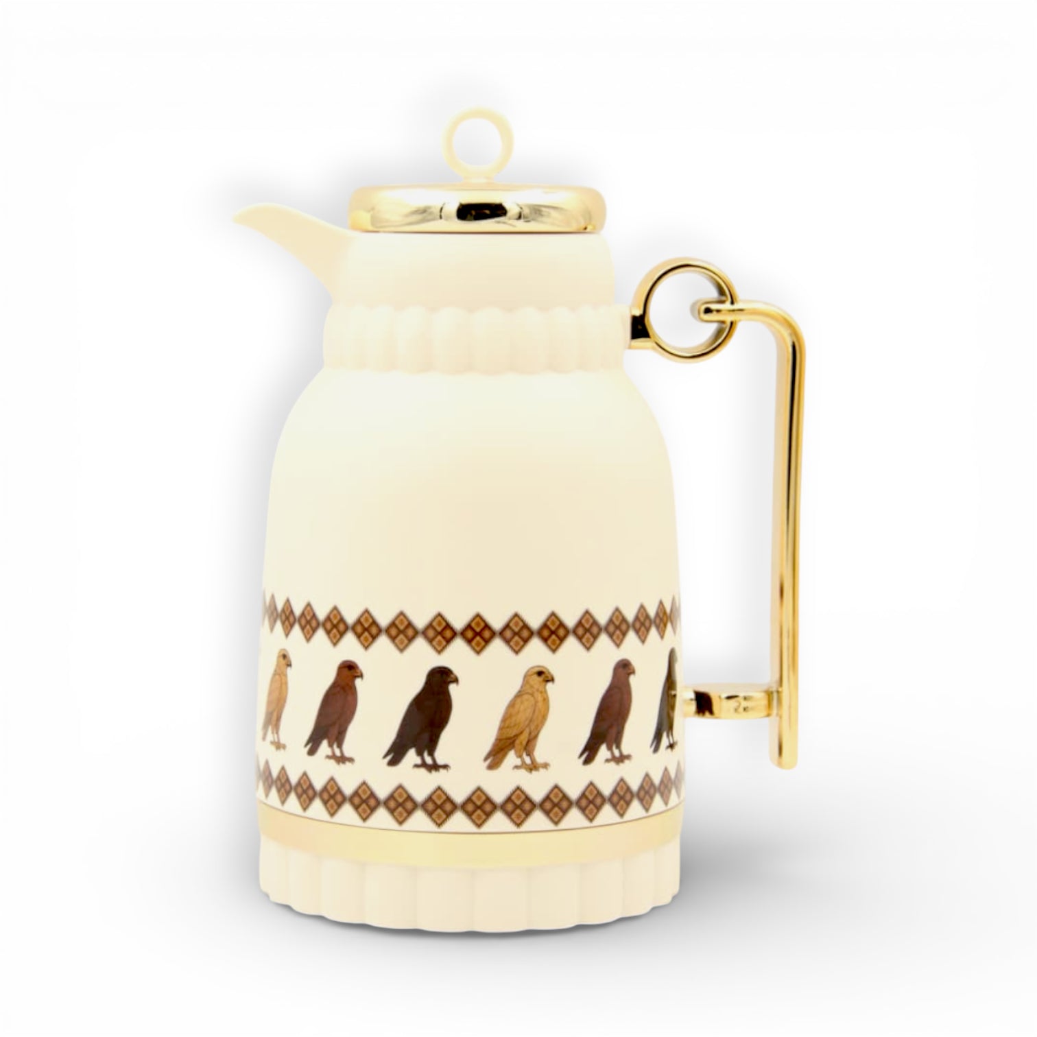 0.6L Vacuum Flask with Traditional Falcon Design & Gold Handle – Double Wall Insulated Hot & Cold Beverage Thermos (26H x 19L x 13.5W CM) - Damoo