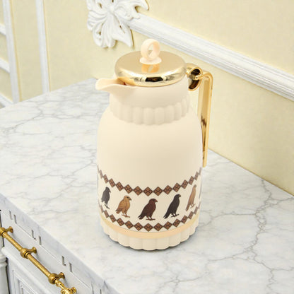 0.6L Vacuum Flask with Traditional Falcon Design & Gold Handle – Double Wall Insulated Hot & Cold Beverage Thermos (26H x 19L x 13.5W CM) - Damoo