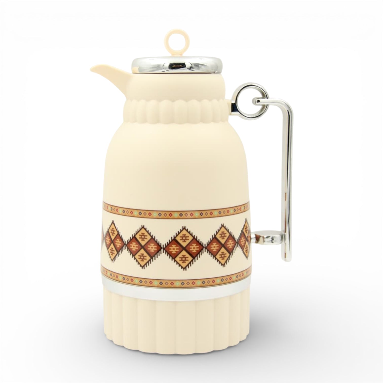 Traditional Arabic Tea Flask 1 Liter – Double Wall Insulated Glass Liner Zamzamiyah with Handle, Heritage Pattern Thermal Hot Beverage Jug, Available in Two Designs - Damoo