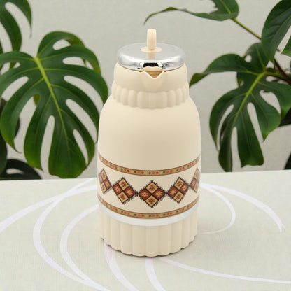 Traditional Arabic Tea Flask 1 Liter – Double Wall Insulated Glass Liner Zamzamiyah with Handle, Heritage Pattern Thermal Hot Beverage Jug, Available in Two Designs - Damoo