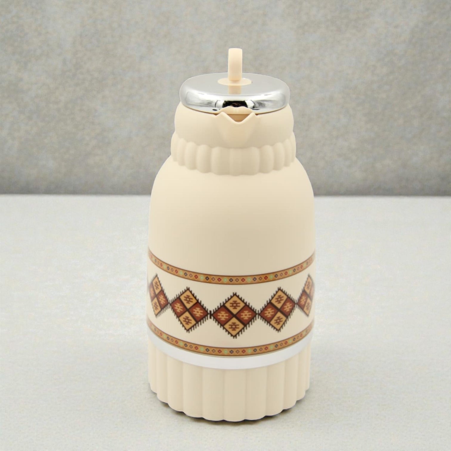 Traditional Arabic Tea Flask 1 Liter – Double Wall Insulated Glass Liner Zamzamiyah with Handle, Heritage Pattern Thermal Hot Beverage Jug, Available in Two Designs - Damoo