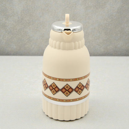 Traditional Arabic Tea Flask 1 Liter – Double Wall Insulated Glass Liner Zamzamiyah with Handle, Heritage Pattern Thermal Hot Beverage Jug, Available in Two Designs - Damoo