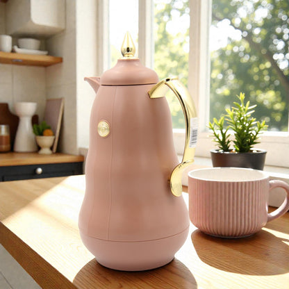 Arabic Classic Heritage Tea Flask 1L Double Wall Glass Liner Vacuum Jug with Traditional Pattern & Heat Insulation Available on Multi Color Options (24H x 13W × 13L CM) - Damoo