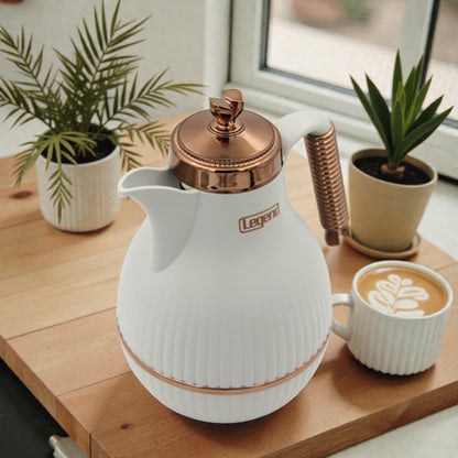 LEGAND Premium Thermos Flask with Gold Handle – Elegant Insulated Vacuum Jug for Hot & Cold Drinks, Durable Plastic Body, Glass Liner, Push Button Pouring, Ideal for Tea, Coffee & Arabic Hospitality - Damoo