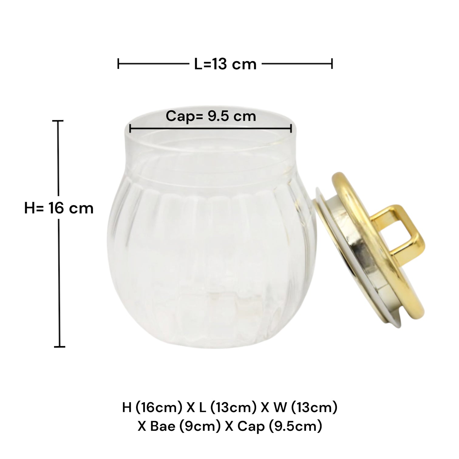 Acrylic Storage Jar with Gold Metal Lid & Handle – Clear Decorative Kitchen Canister (H 16cm x L 13cm x W 13cm)