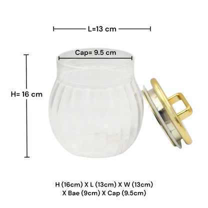 Acrylic Storage Jar with Gold Metal Lid & Handle – Clear Decorative Kitchen Canister (H 16cm x L 13cm x W 13cm)