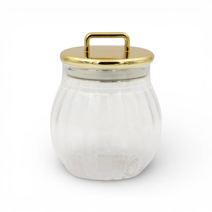 Acrylic Storage Jar with Gold Metal Lid & Handle – Clear Decorative Kitchen Canister (H 16cm x L 13cm x W 13cm)