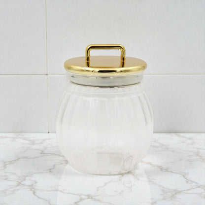 Acrylic Storage Jar with Gold Metal Lid & Handle – Clear Decorative Kitchen Canister (H 16cm x L 13cm x W 13cm)