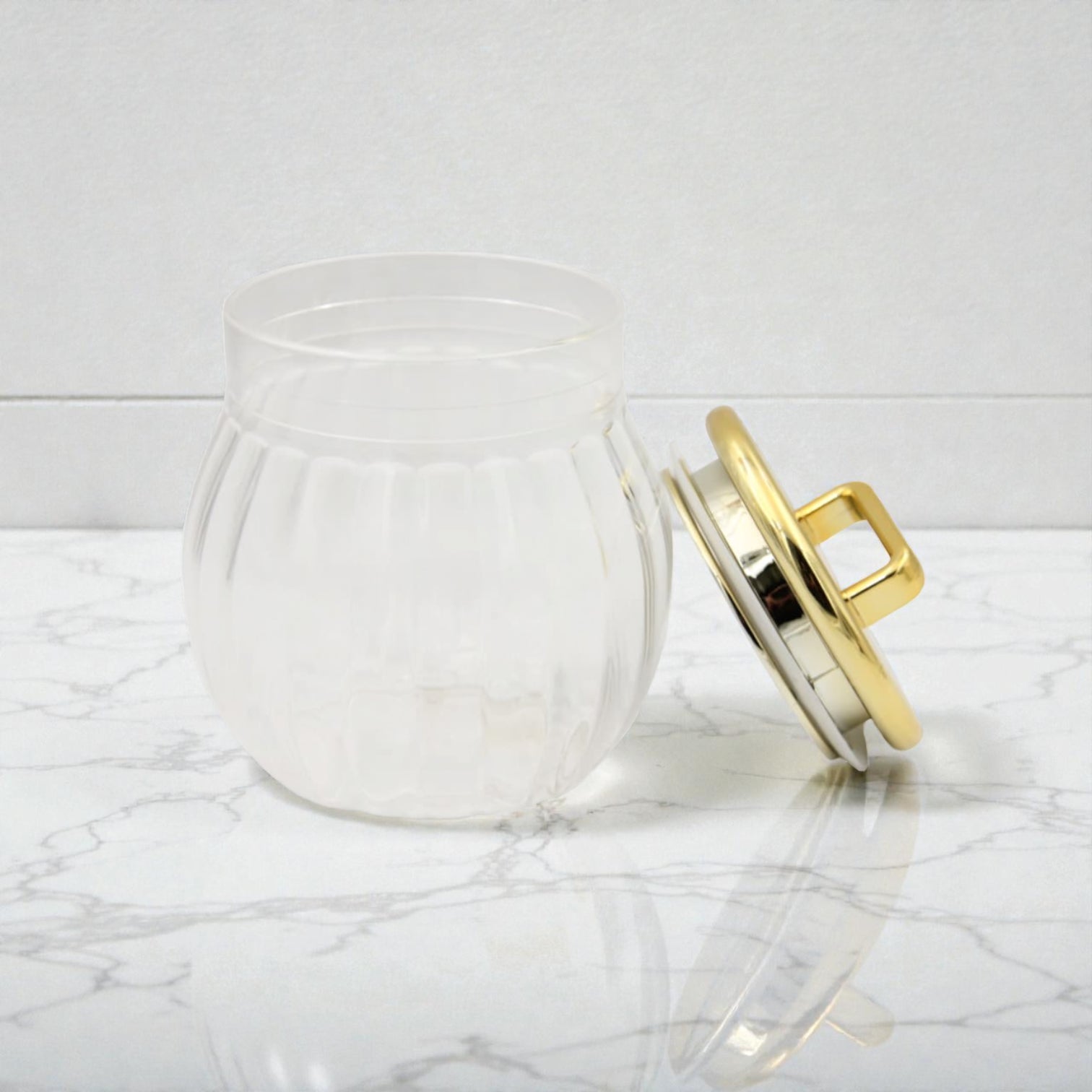 Acrylic Storage Jar with Gold Metal Lid & Handle – Clear Decorative Kitchen Canister (H 16cm x L 13cm x W 13cm)