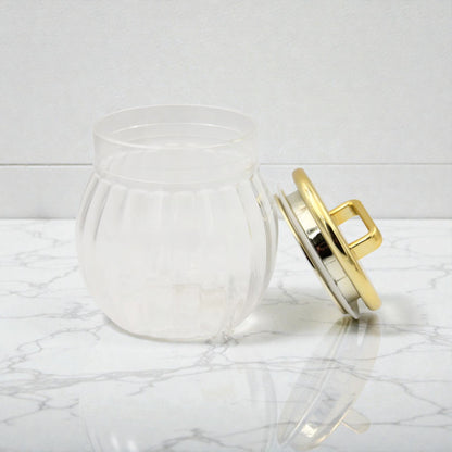 Acrylic Storage Jar with Gold Metal Lid & Handle – Clear Decorative Kitchen Canister (H 16cm x L 13cm x W 13cm)