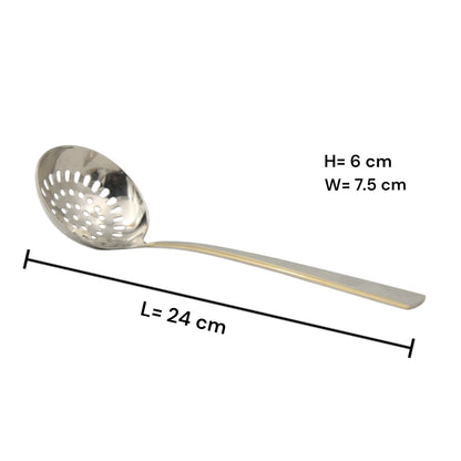 Yuniverse Steel Skimmer Spoon with Perforated Drainage Bowl & Decorative Pattern Handle – Deep Fry Strainer Ladle for Kitchen Cooking & Oil Draining - Damoo