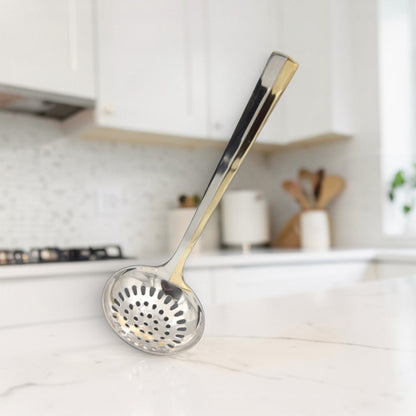 Yuniverse Stainless Steel Skimmer Spoon Strainer Ladle with Perforated Bowl & Long Handle – Oil Draining Cooking Utensil for Frying, Boiling & Straining - Damoo