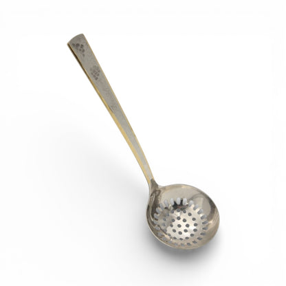 Yuniverse Steel Skimmer Spoon with Perforated Drainage Bowl & Decorative Pattern Handle – Deep Fry Strainer Ladle for Kitchen Cooking & Oil Draining - Damoo