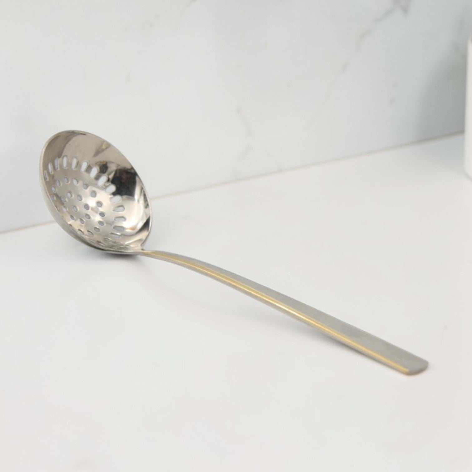 Yuniverse Steel Skimmer Spoon with Perforated Drainage Bowl & Decorative Pattern Handle – Deep Fry Strainer Ladle for Kitchen Cooking & Oil Draining - Damoo