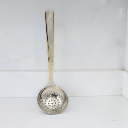 Yuniverse Steel Skimmer Spoon with Perforated Drainage Bowl & Decorative Pattern Handle – Deep Fry Strainer Ladle for Kitchen Cooking & Oil Draining - Damoo