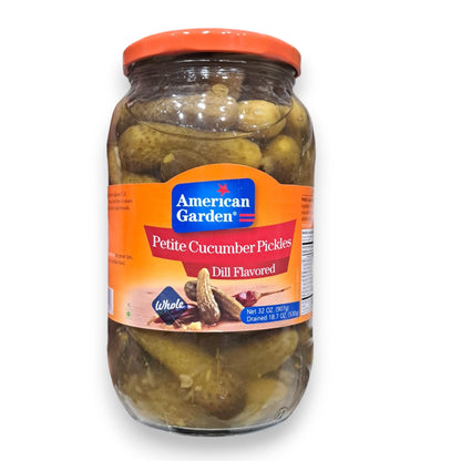American Garden Petite Cucumber Pickles – Whole Dill Flavored Pickled Cucumbers in Brine, Crunchy Gourmet Pickles Jar - Damoo