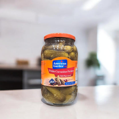 American Garden Petite Cucumber Pickles – Whole Dill Flavored Pickled Cucumbers in Brine, Crunchy Gourmet Pickles Jar - Damoo