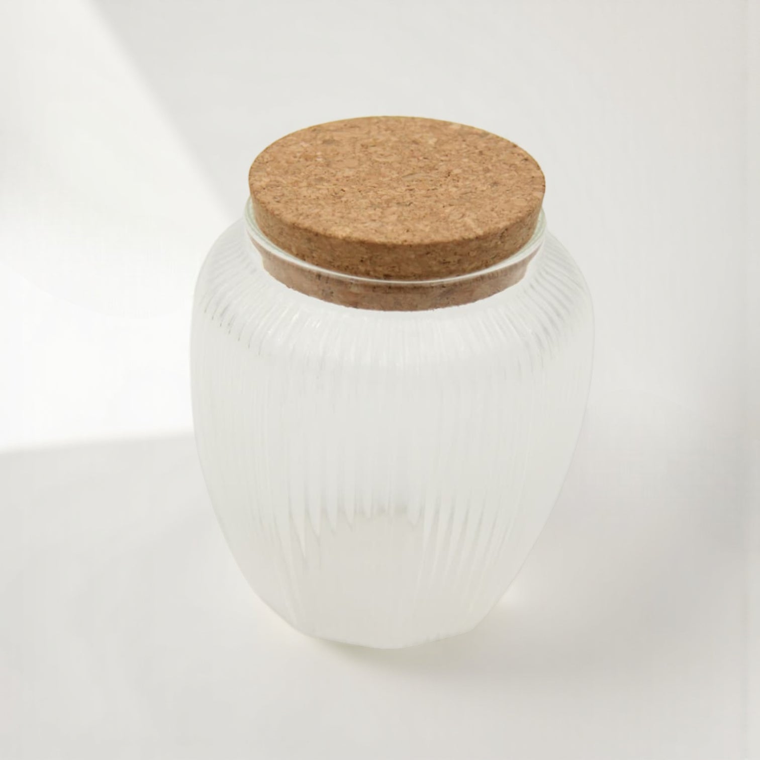 Large Multi-Purpose Glass Storage Jar with Cork Lid – Ribbed Kitchen Organizer Container for Coffee, Snacks, Sugar, and Home Storage - Damoo