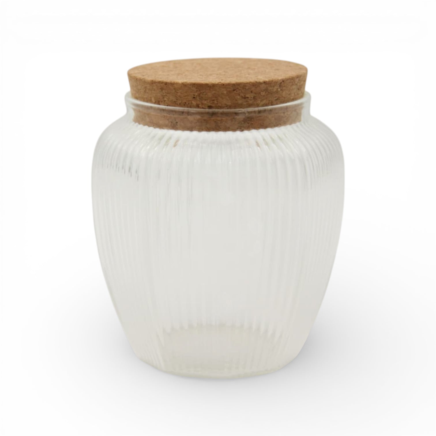 Large Multi-Purpose Glass Storage Jar with Cork Lid – Ribbed Kitchen Organizer Container for Coffee, Snacks, Sugar, and Home Storage - Damoo