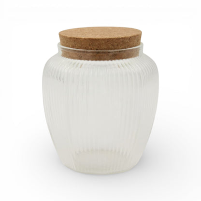 Large Multi-Purpose Glass Storage Jar with Cork Lid – Ribbed Kitchen Organizer Container for Coffee, Snacks, Sugar, and Home Storage - Damoo