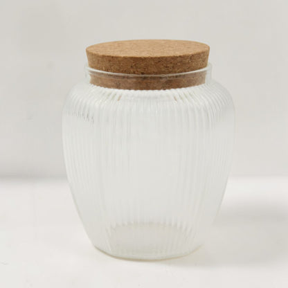 Large Multi-Purpose Glass Storage Jar with Cork Lid – Ribbed Kitchen Organizer Container for Coffee, Snacks, Sugar, and Home Storage - Damoo