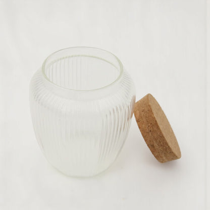 Large Multi-Purpose Glass Storage Jar with Cork Lid – Ribbed Kitchen Organizer Container for Coffee, Snacks, Sugar, and Home Storage - Damoo