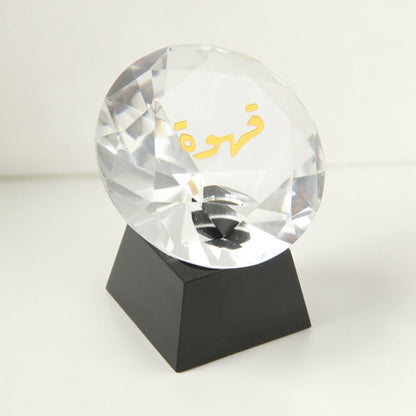 Crystal Arabic Calligraphy Ornament “قهوة” – Luxury Coffee Word Crystal Décor with Black Base, Elegant Home and Majlis Display Piece - Damoo